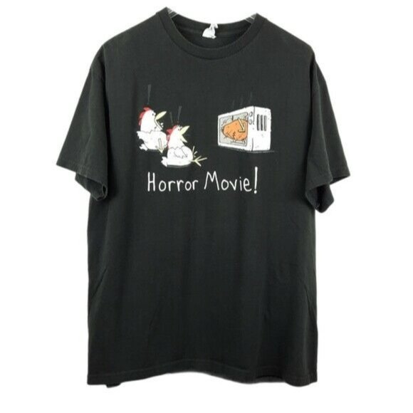 Vintage Other - VTG Y2K Delta Pro Weight Black Horror Movie! Chicken Graphic Tee Funny Humor XL